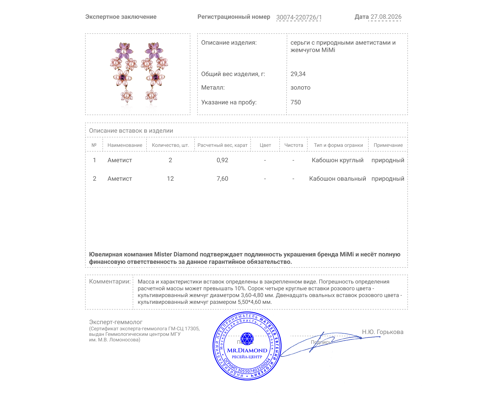 Оригинальные золотые серьги с аметистами 8.52ct MiMi