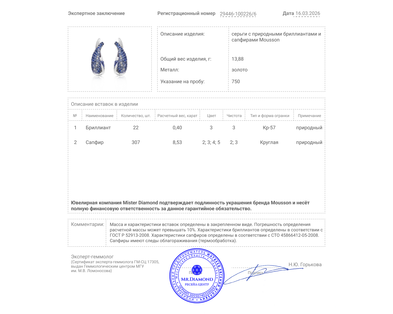 Оригинальные золотые серьги с сапфирами 8.53ct Mousson New Age