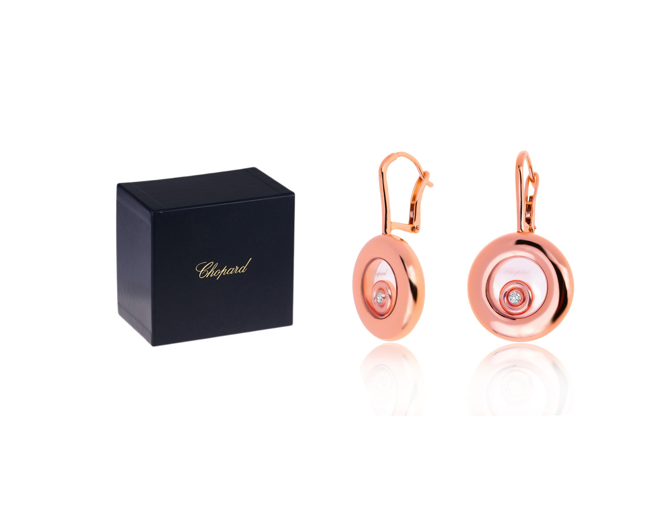 Оригинальные золотые серьги с бриллиантами 0.10ct Chopard