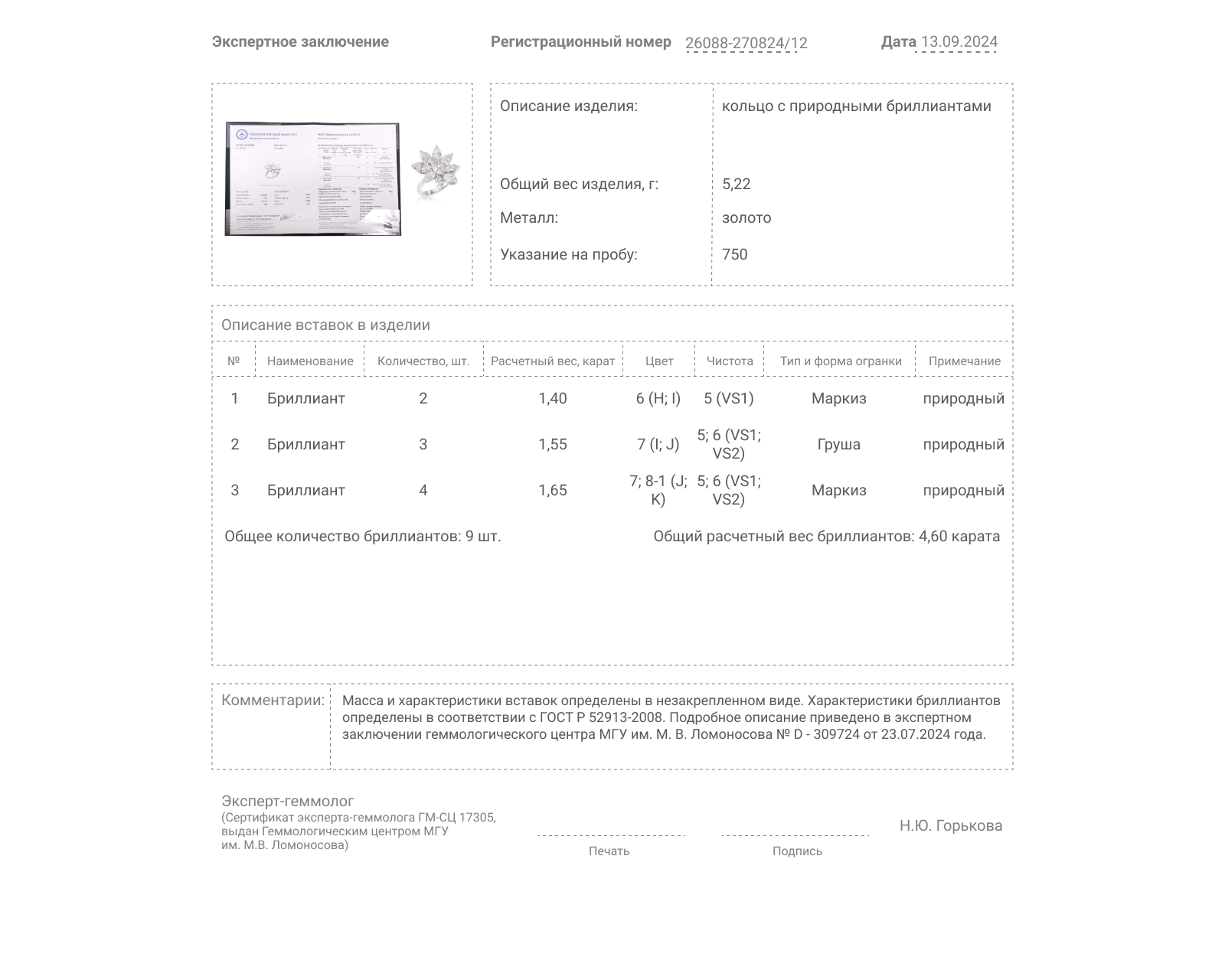 Золотое кольцо с бриллиантами 4.60ct