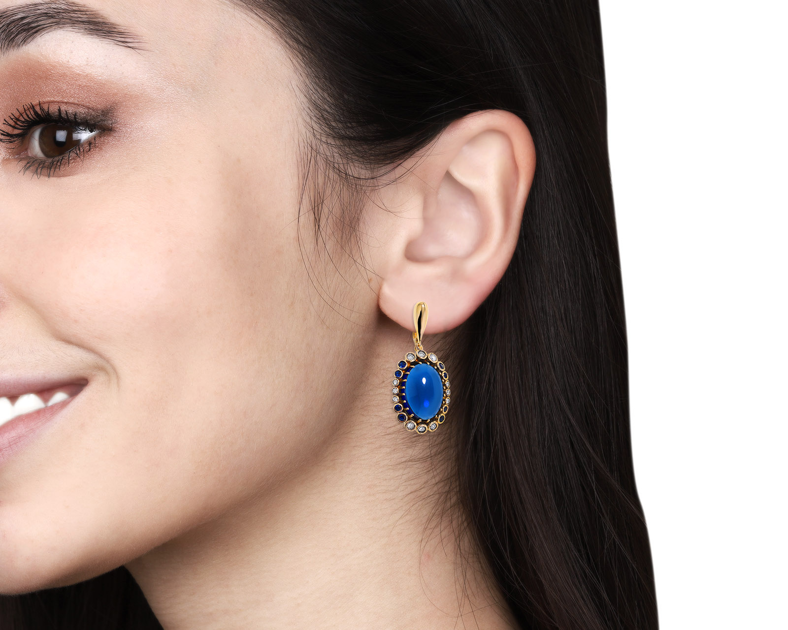 Праздничные золотые серьги с сапфирами 24.16ct