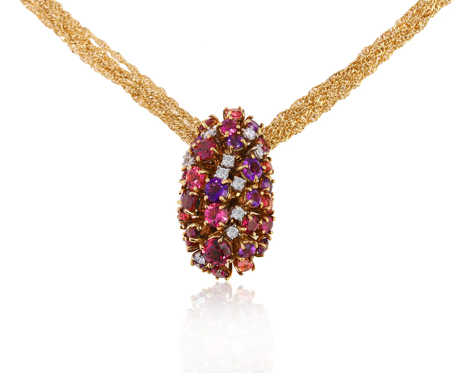 Оригинальный золотой кулон с цветными камнями 2.20ct Alfieri & St.John Cocktail