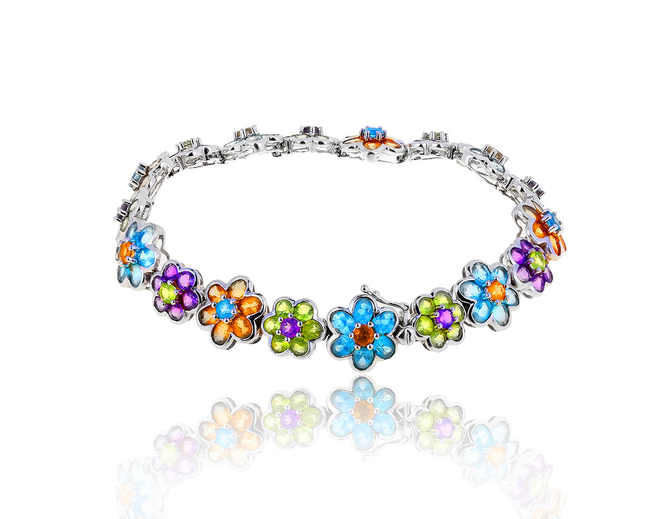 Коктейльный золотой браслет с цветными камнями 060819/7