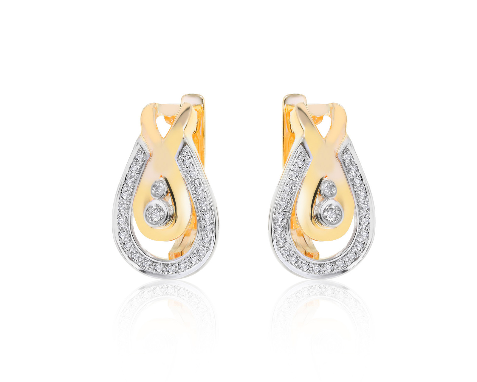 Изысканные золотые серьги с бриллиантами 0.19ct