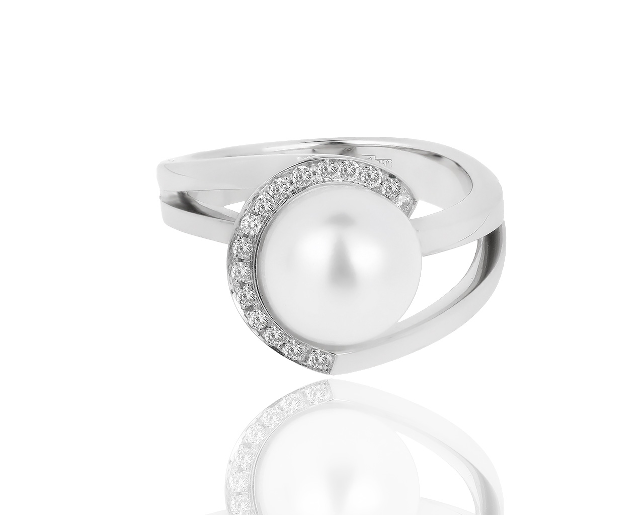 Нарядное золотое кольцо с жемчугом и бриллиантами 0.11ct Otelina Paris 270717/2