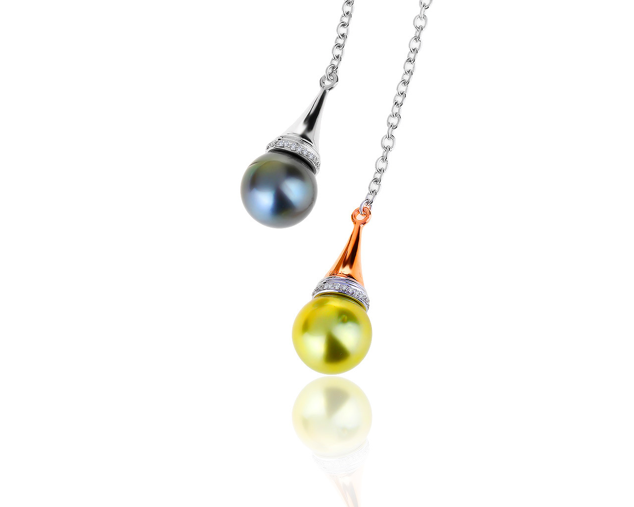 Оригинальное золотое колье с жемчугом и бриллиантами 0.18ct Oro Trend 090819/20
