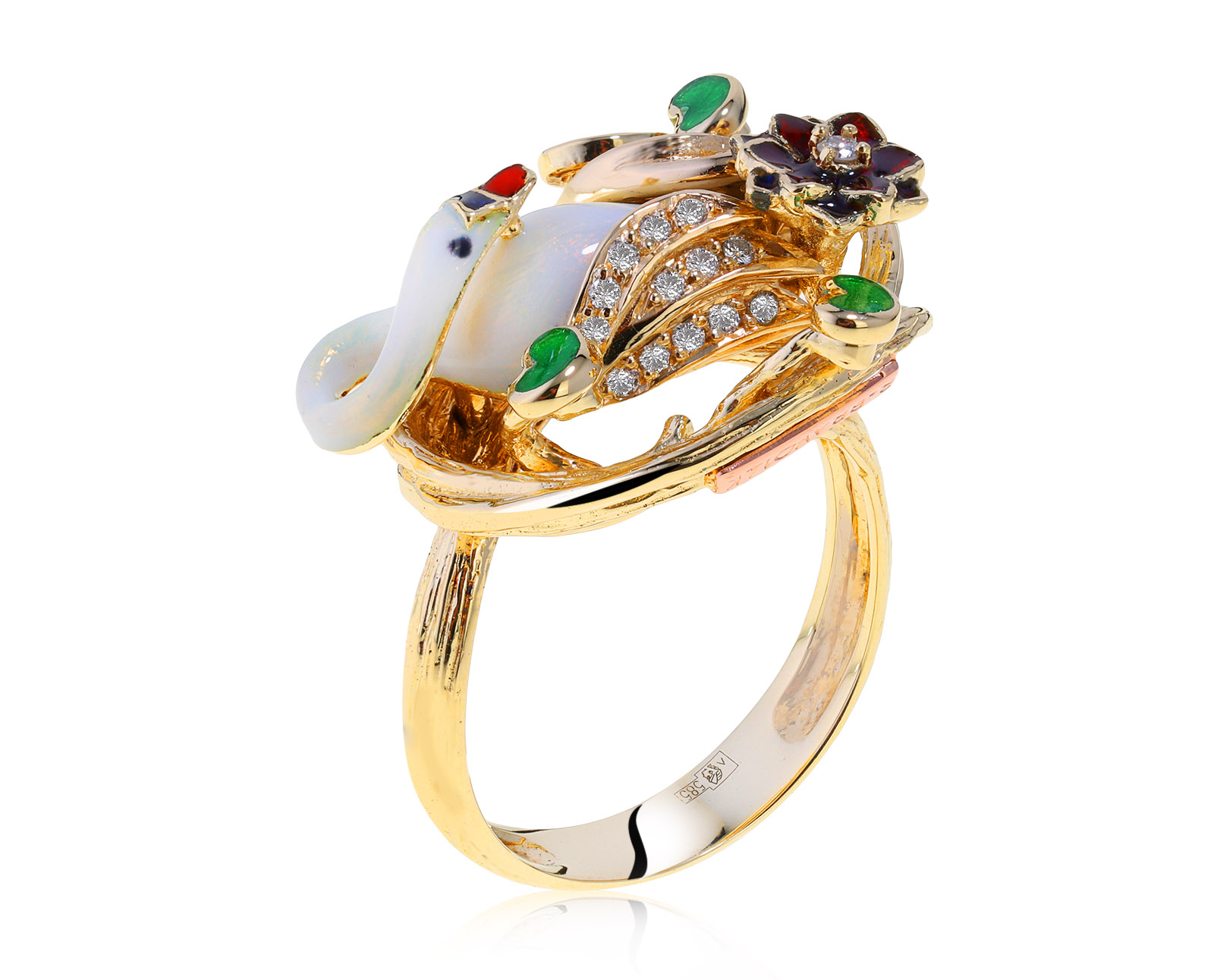 Оригинальное золотое кольцо с эмалью Roberto Bravo Swan Lake 040921/11