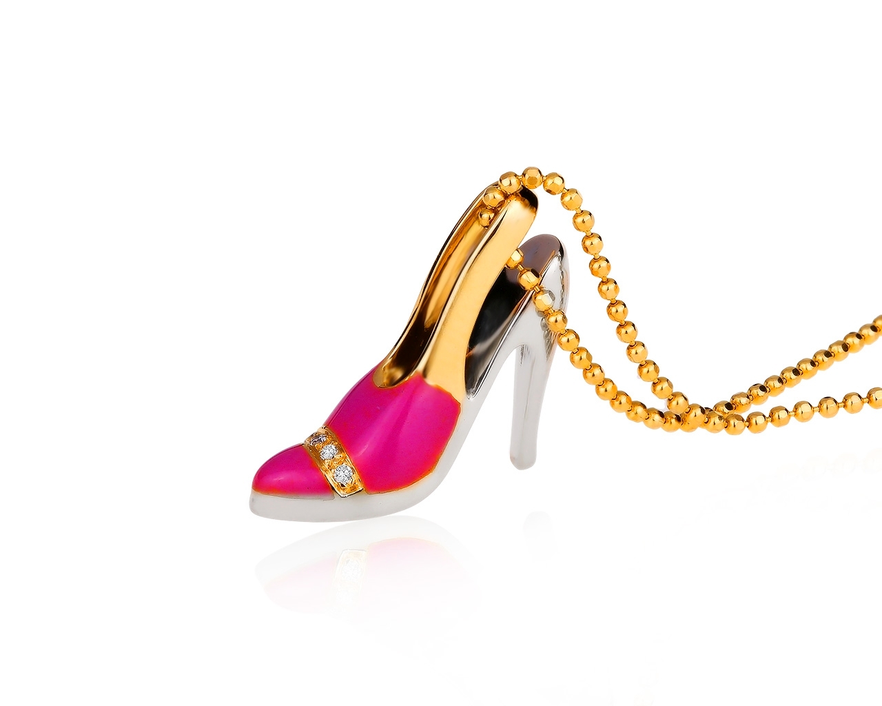 Красивый золотой кулон с эмалями и бриллиантами 0.03ct 070819/14