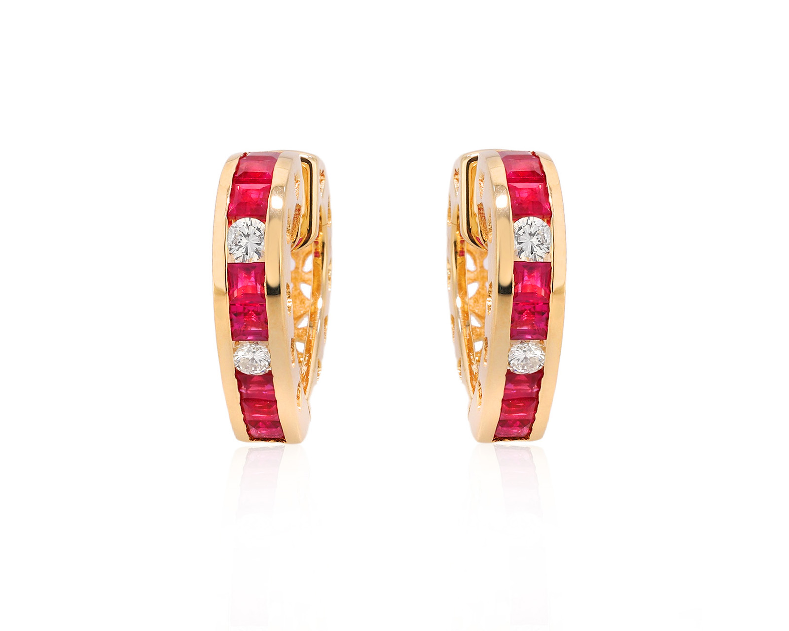 Золотые серьги с рубинами 1.12ct и бриллиантами 0.22ct 200825/10