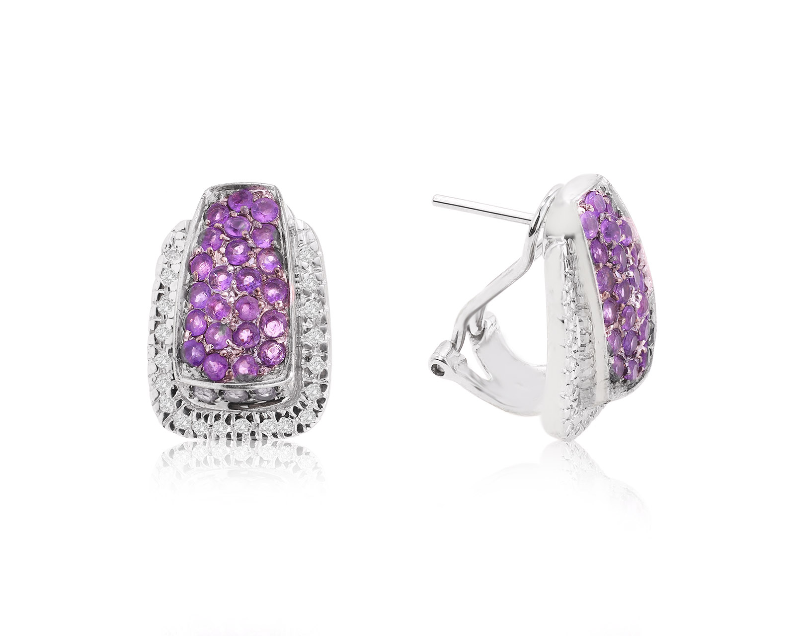 Золотые серьги с аметистами 2.08ct и бриллиантами 0.32ct 270723/19