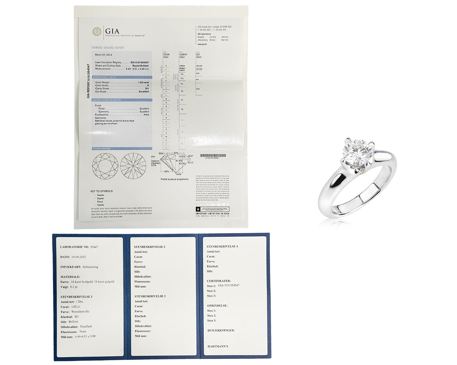 Оригинальное золотое кольцо с бриллиантом 1.02ct Hartmanns