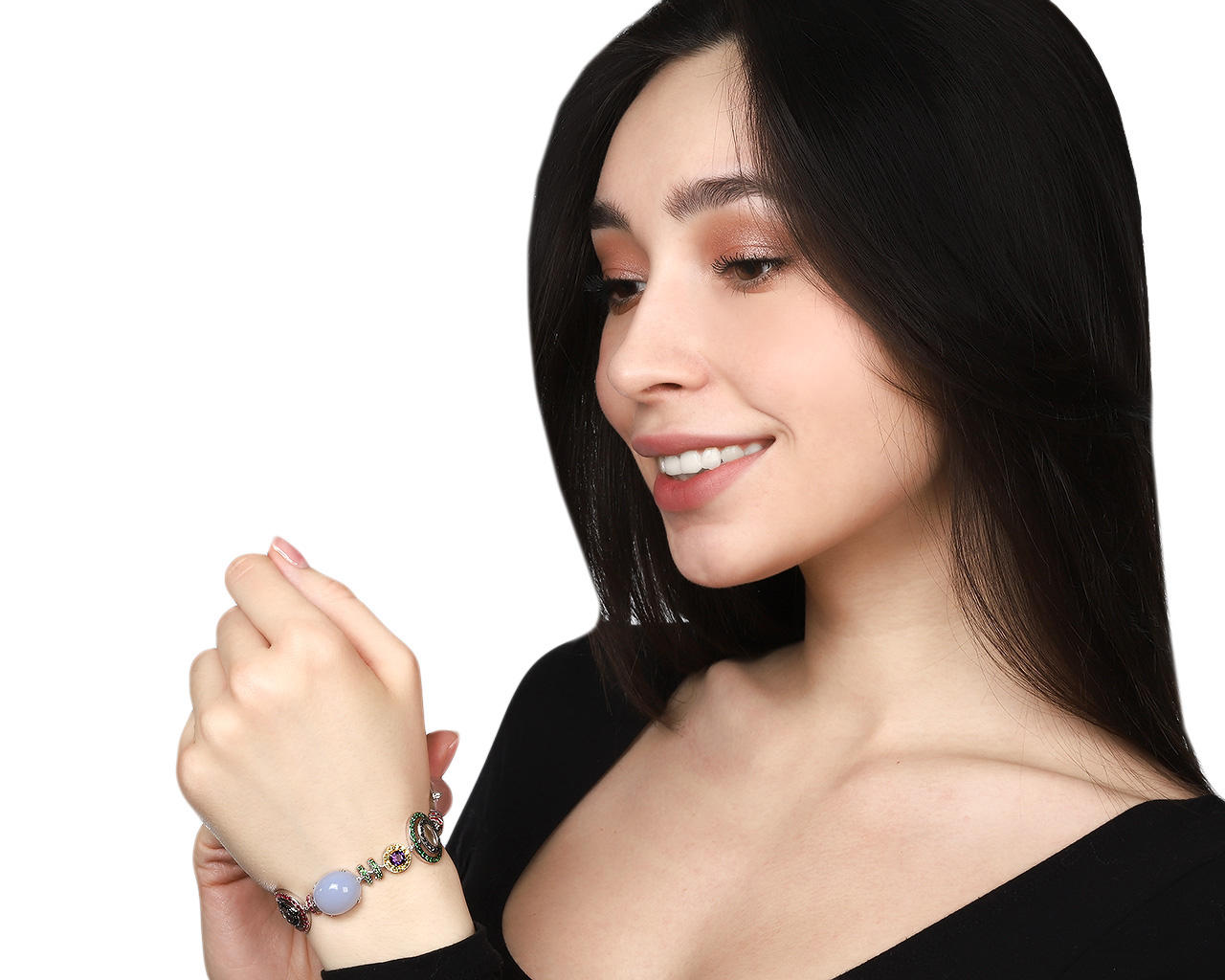 Завораживающий золотой браслет с цветными камнями