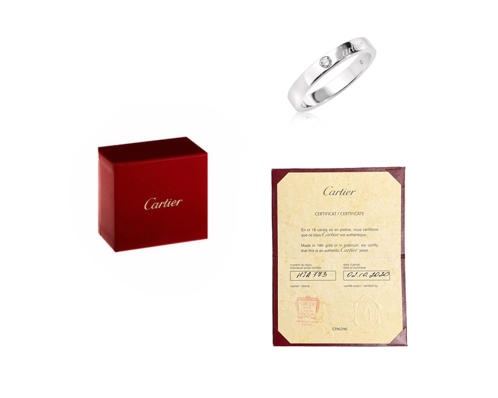 Оригинальное платиновое кольцо с бриллиантом 0.03ct Cartier C de Cartier