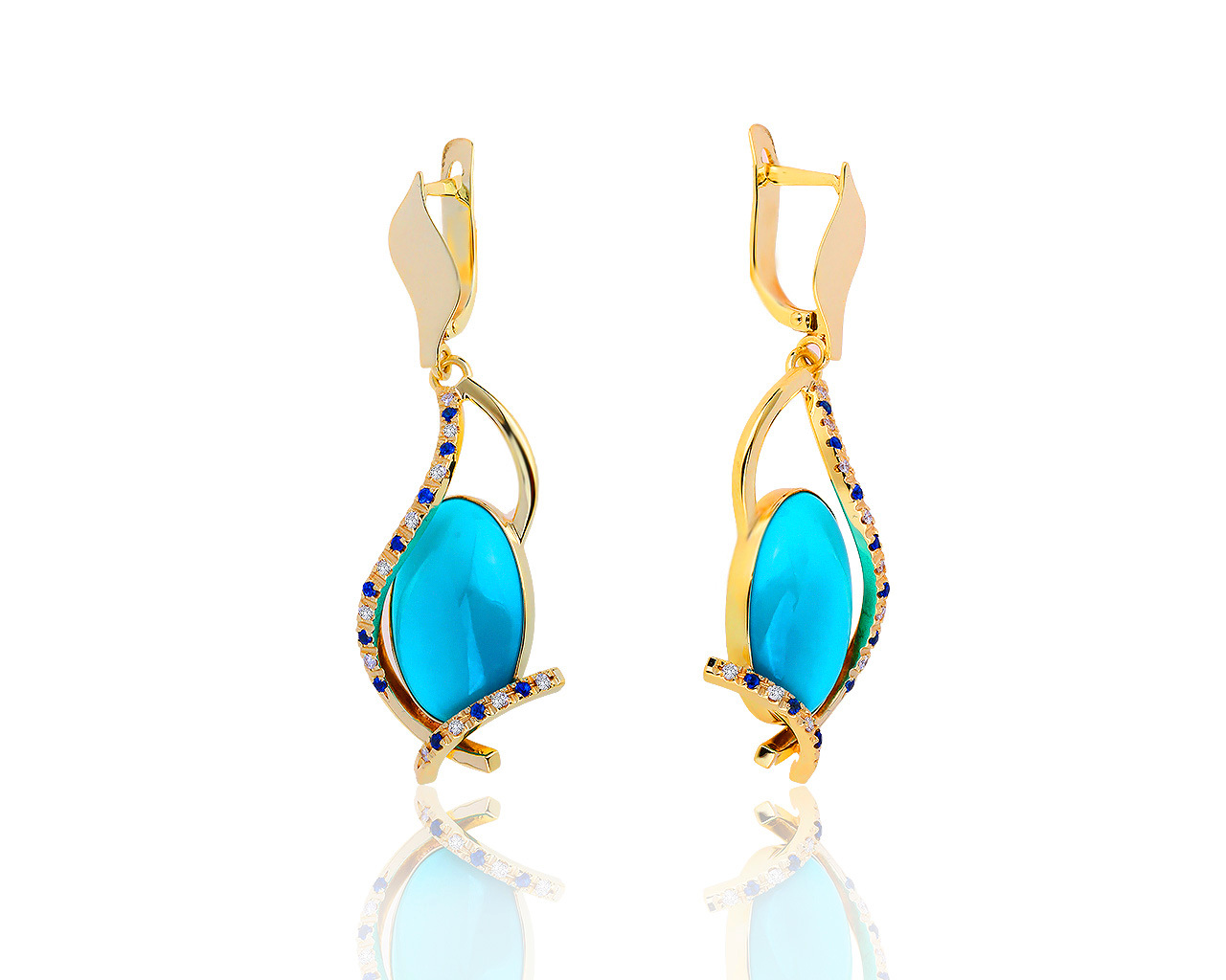 Богатые золотые серьги с бирюзой 18.01ct 051019/7