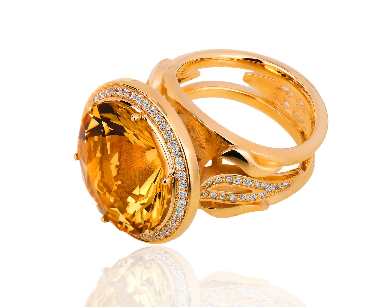 Золотое кольцо с лимонным цитрином и бриллиантами 0.55ct