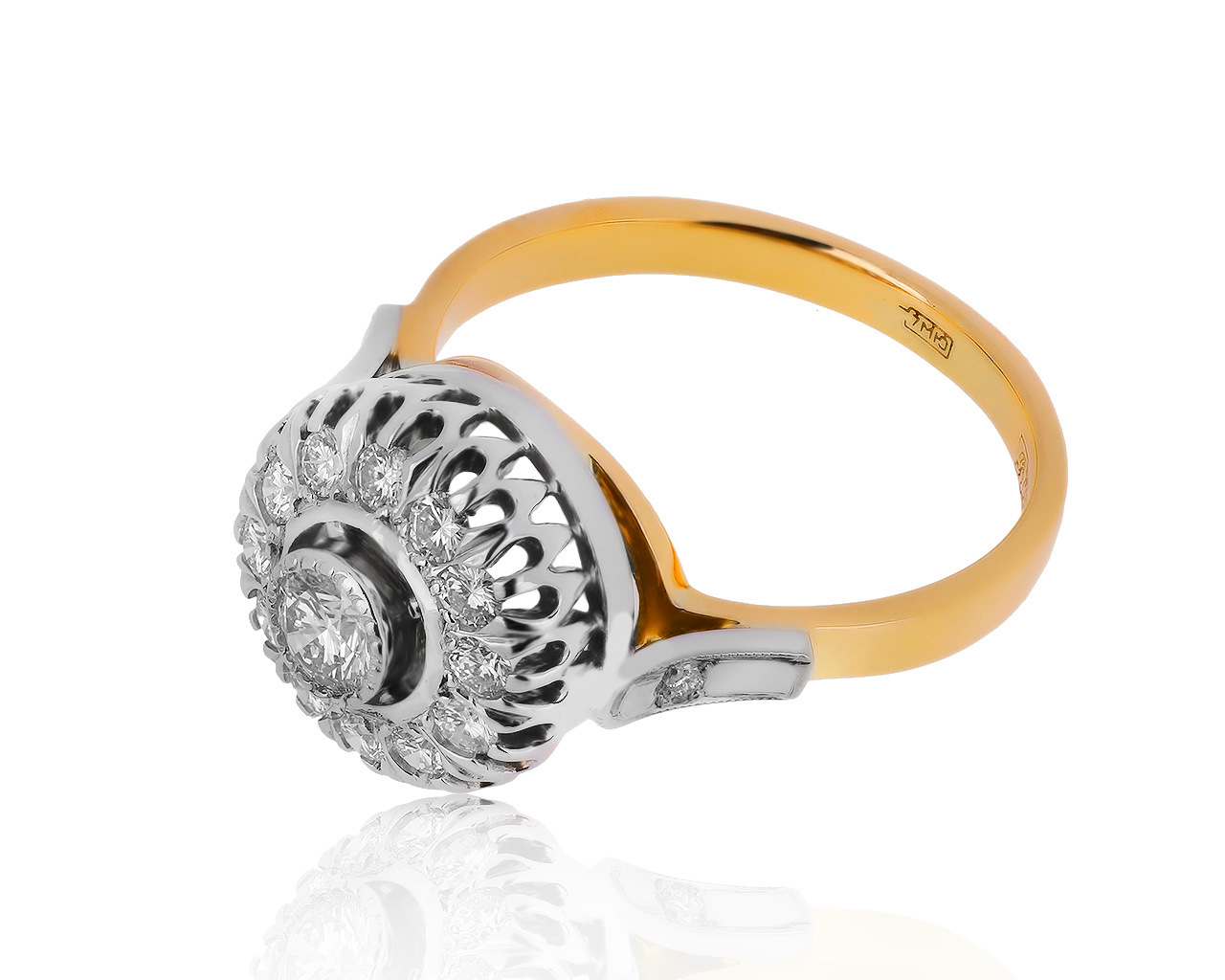 Богатое золотое кольцо с бриллиантами 0.86ct