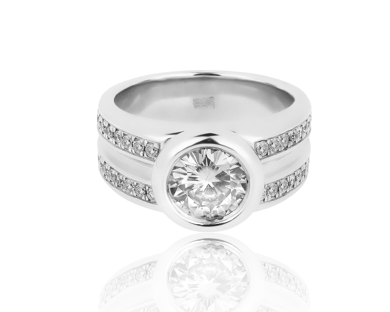 Золотое кольцо с бриллиантами 0.60ct и муассанитом 1.80ct 020317/1