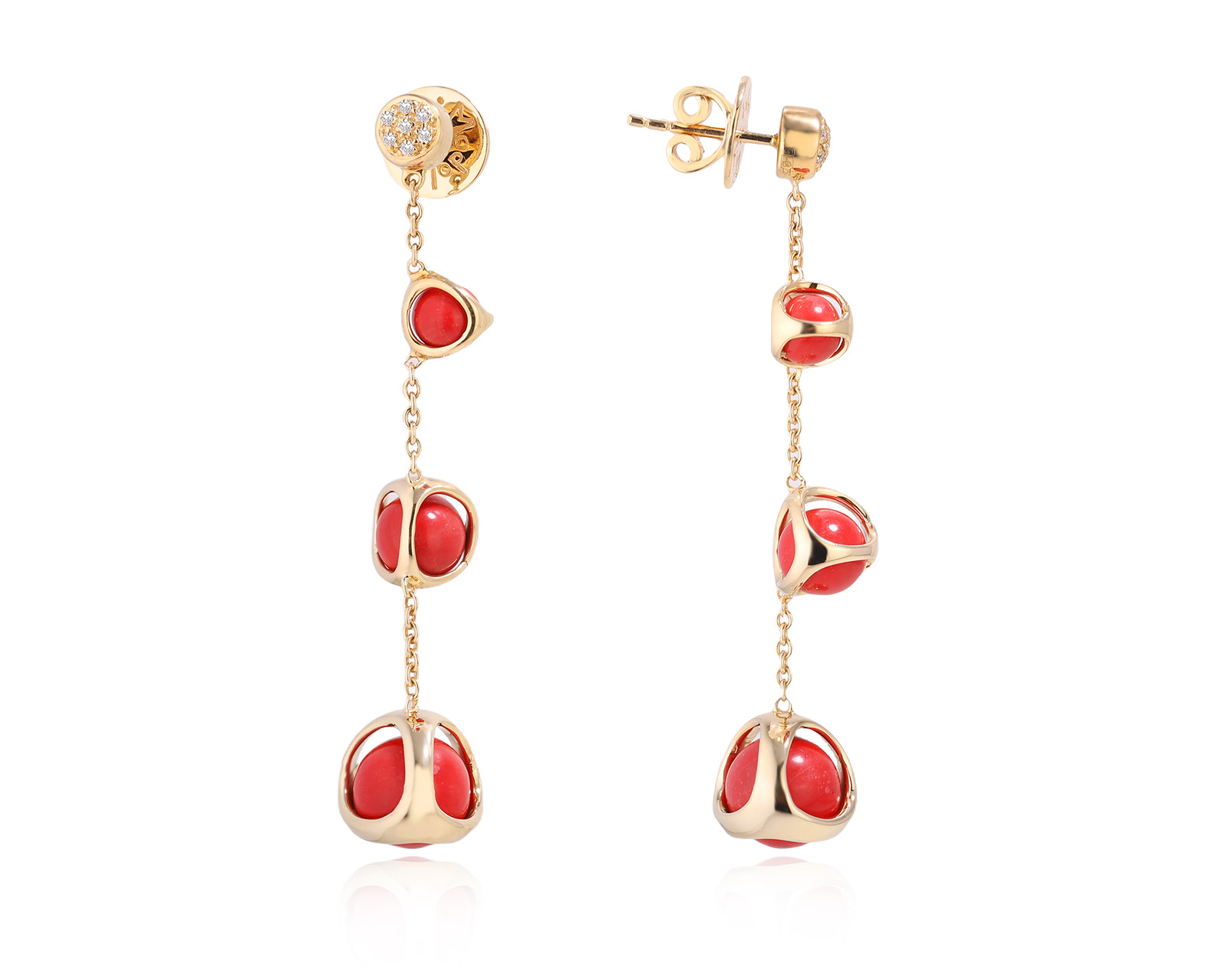 Оригинальные золотые серьги с кораллами 13.70ct Di Modolo