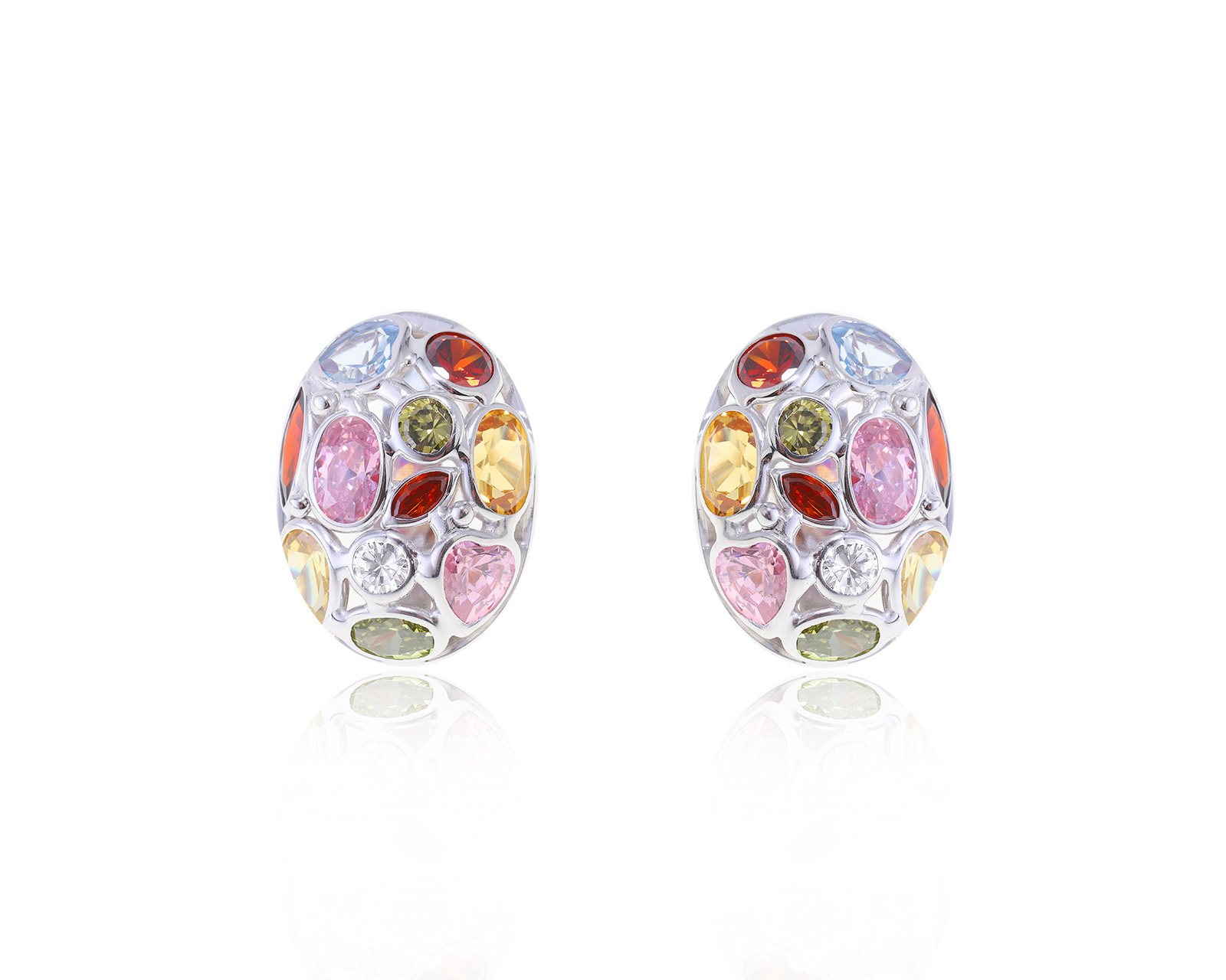 Женственные золотые серьги с цветными фианитами 12.68ct 190323/2 Женственные золотые серьги с цветными фианитами 12.68ct 190323/2