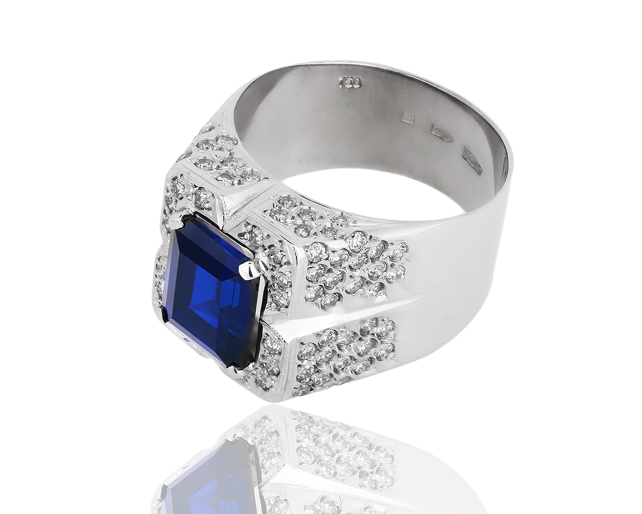 Солидное золотое кольцо с сапфиром и бриллиантами 1.25ct 230418/10