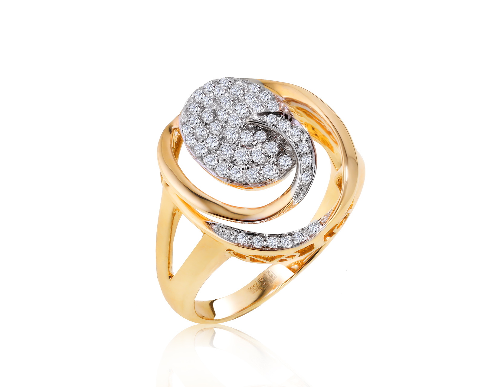 Богатое золотое кольцо с бриллиантами 0.63ct