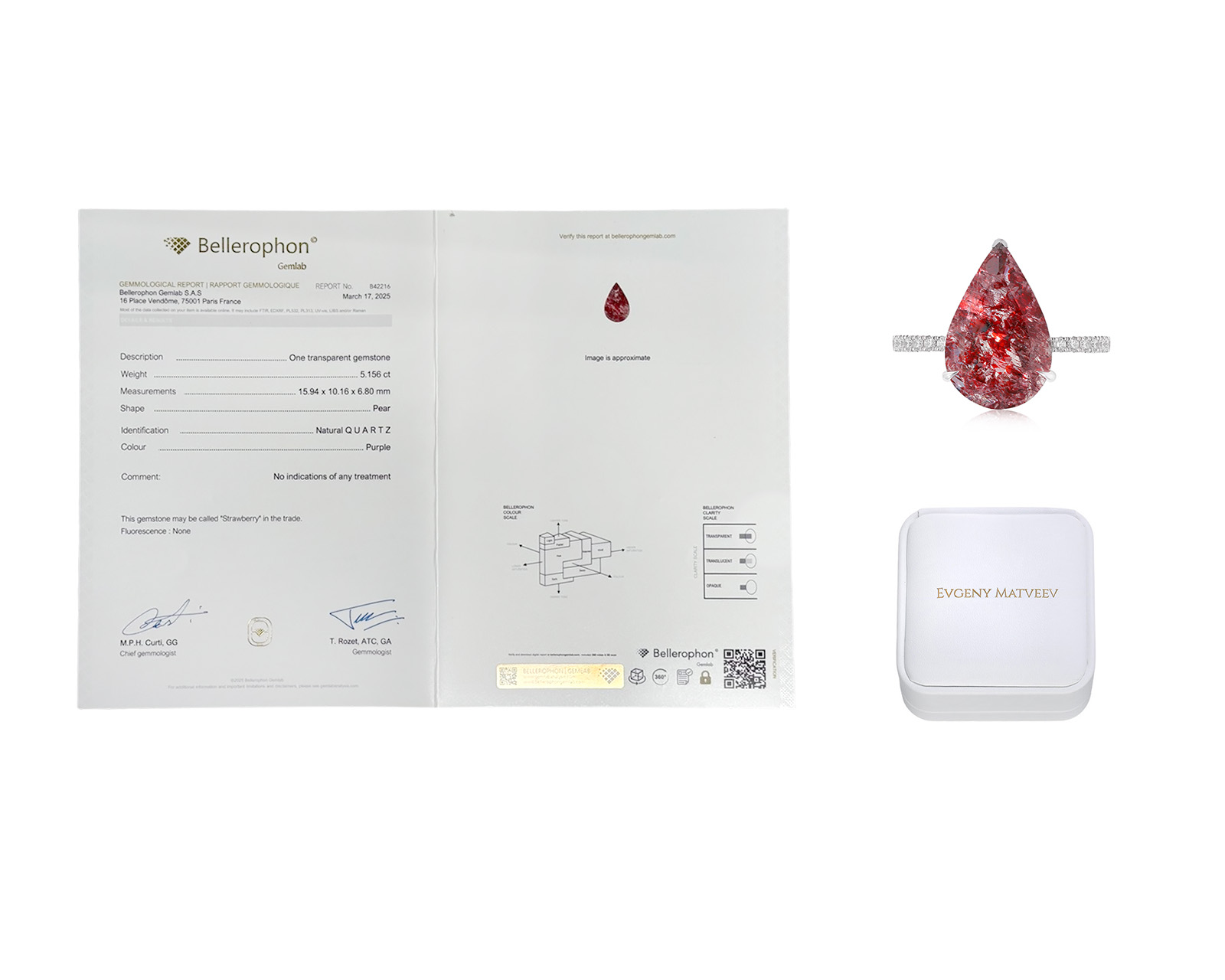 Золотое кольцо с кварцем Strawberry 5.15ct Evgeny Matveev