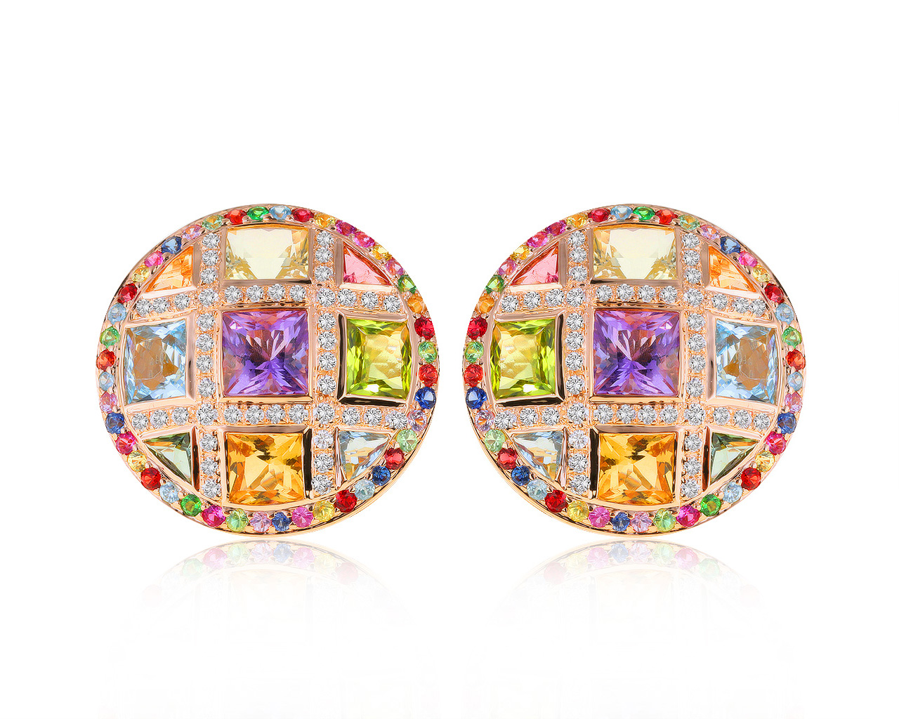 Оригинальные золотые серьги с цветными камнями 8.14ct 050521/7 Оригинальные золотые серьги с цветными камнями 8.14ct 050521/7