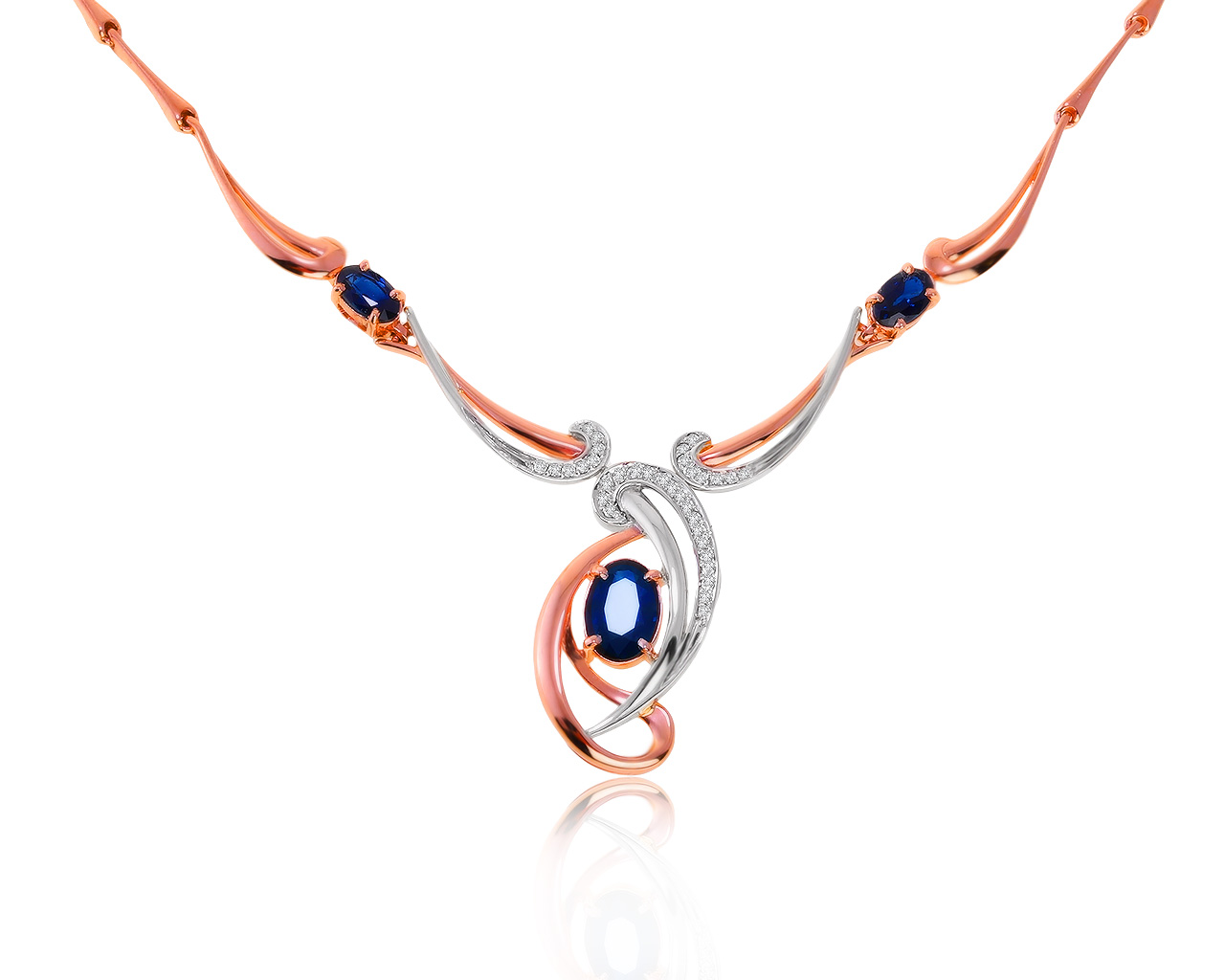 Нарядное золотое колье с сапфирами 1.15ct 140121/5