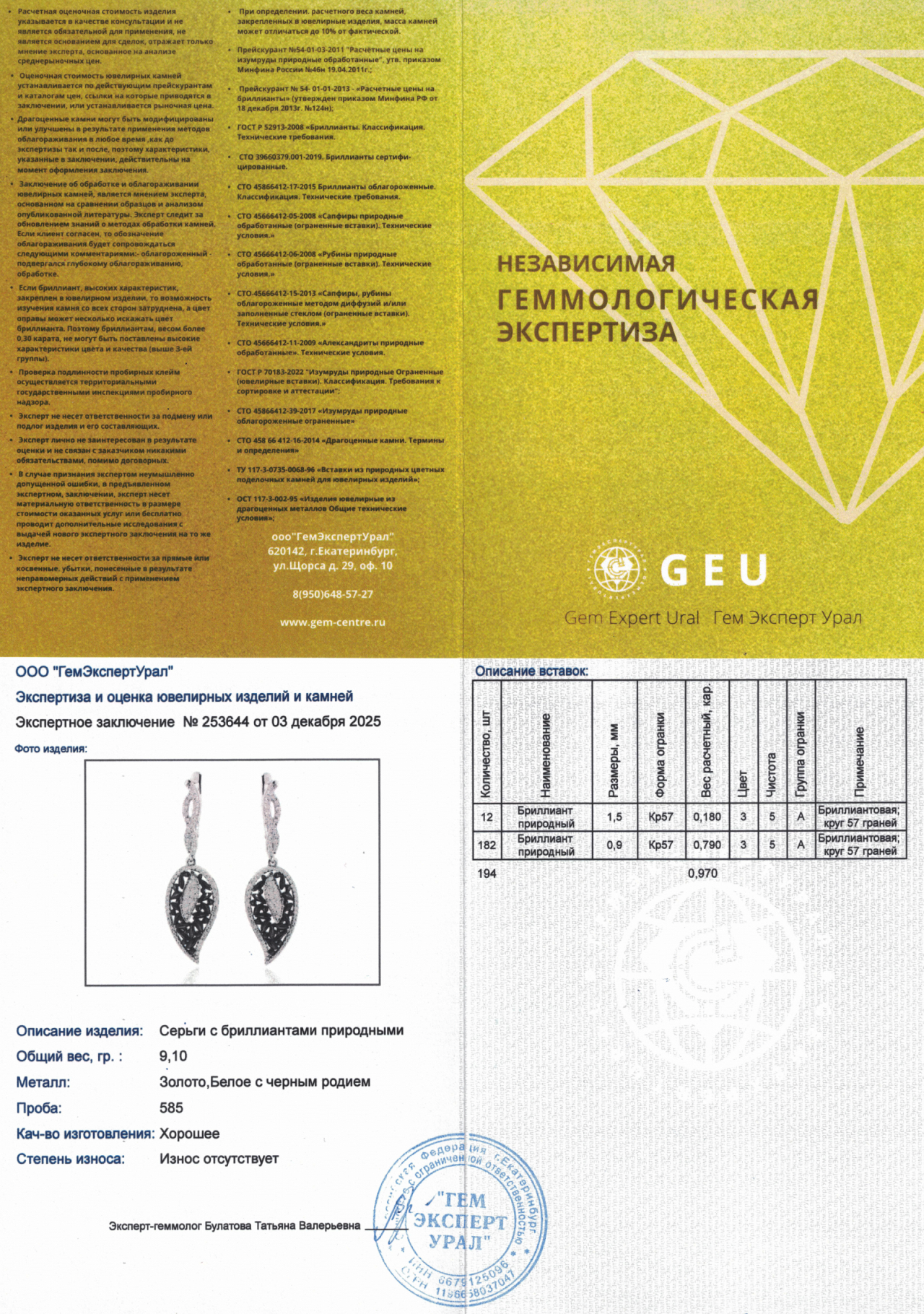 Оригинальные золотые серьги с бриллиантами 0.97ct Constantin Artmayer