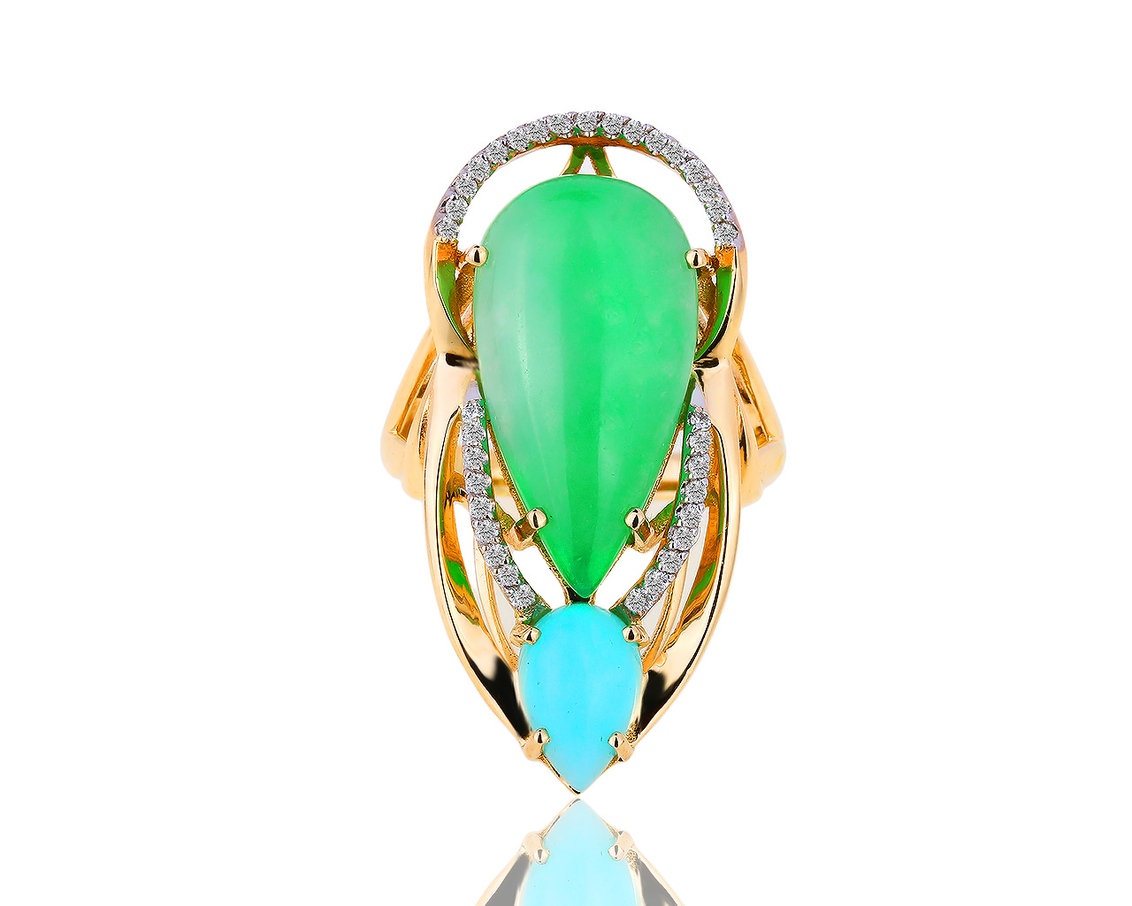 Золотое кольцо с жадеитом и бриллиантами 0.17ct 180219/1