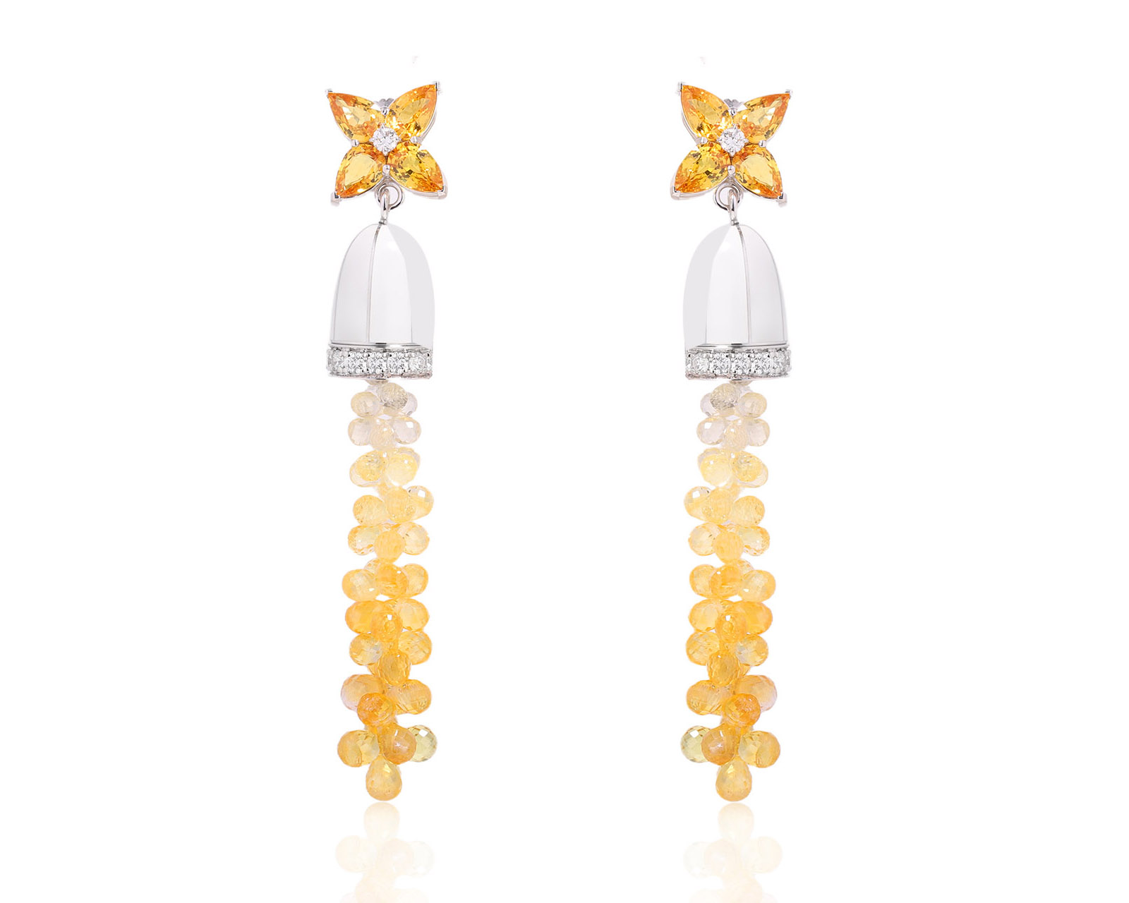 Золотые серьги с желтыми сапфирами 35.90ct Evgeny Matveev