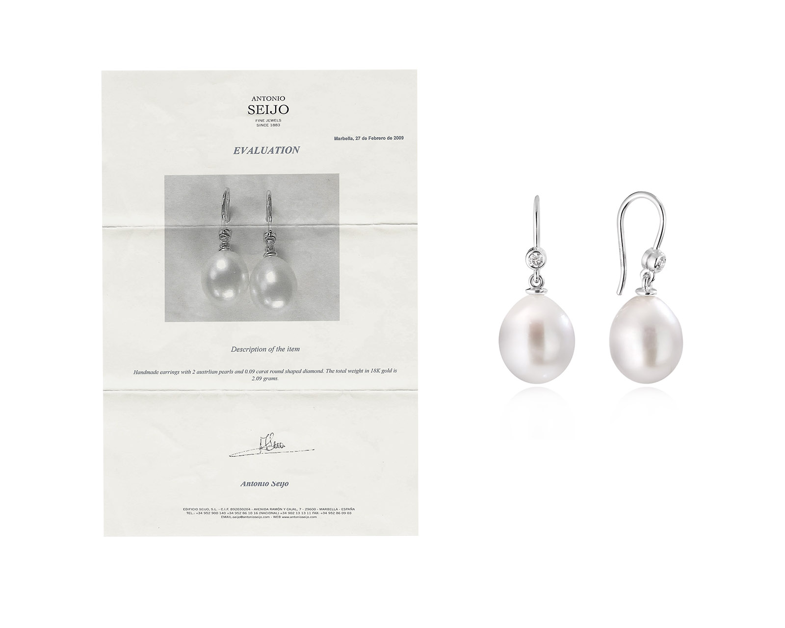 Оригинальные золотые серьги с бриллиантами 0.09ct Antonio Seijo