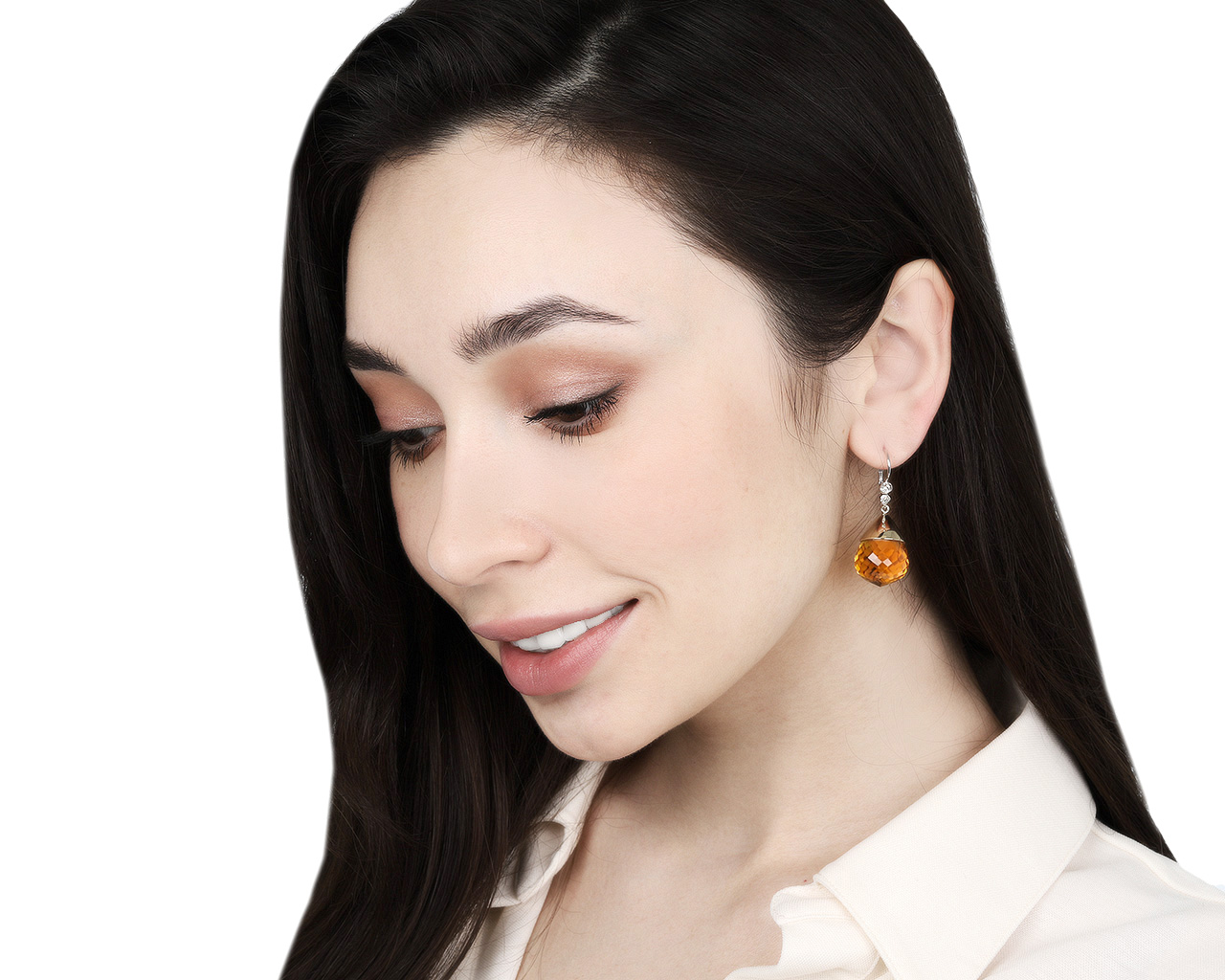 Великолепные золотые серьги с цитринами 44.34ct
