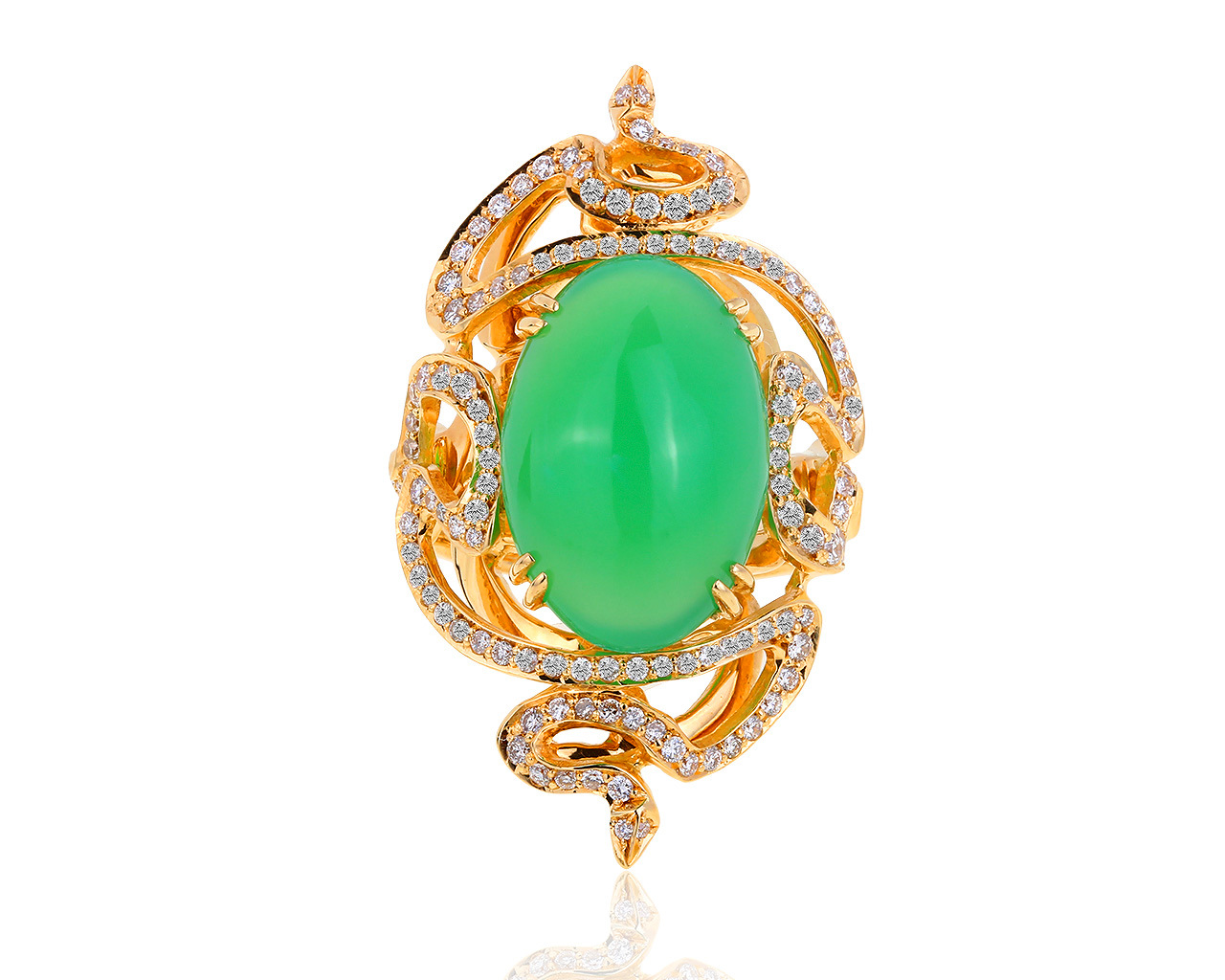 Чудесное золотое кольцо с хризопразом и бриллиантами 0.70ct 061118/11