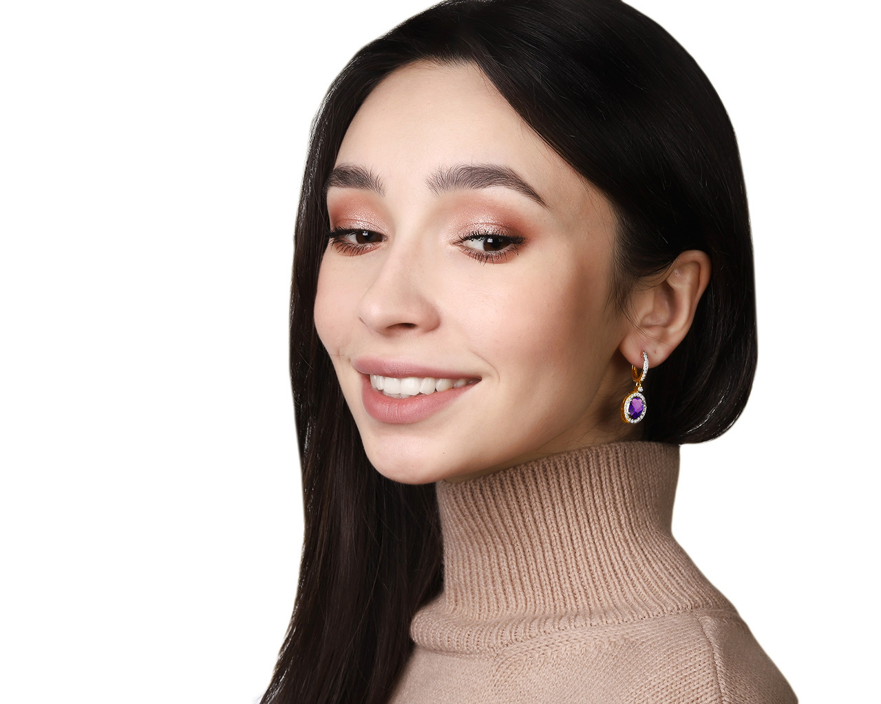 Притягательные золотые серьги с аметистами 3.75ct