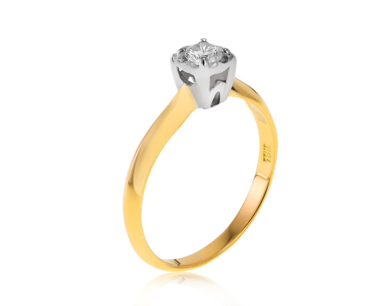 Богатое золотое кольцо с бриллиантом 0.20ct 010321/4