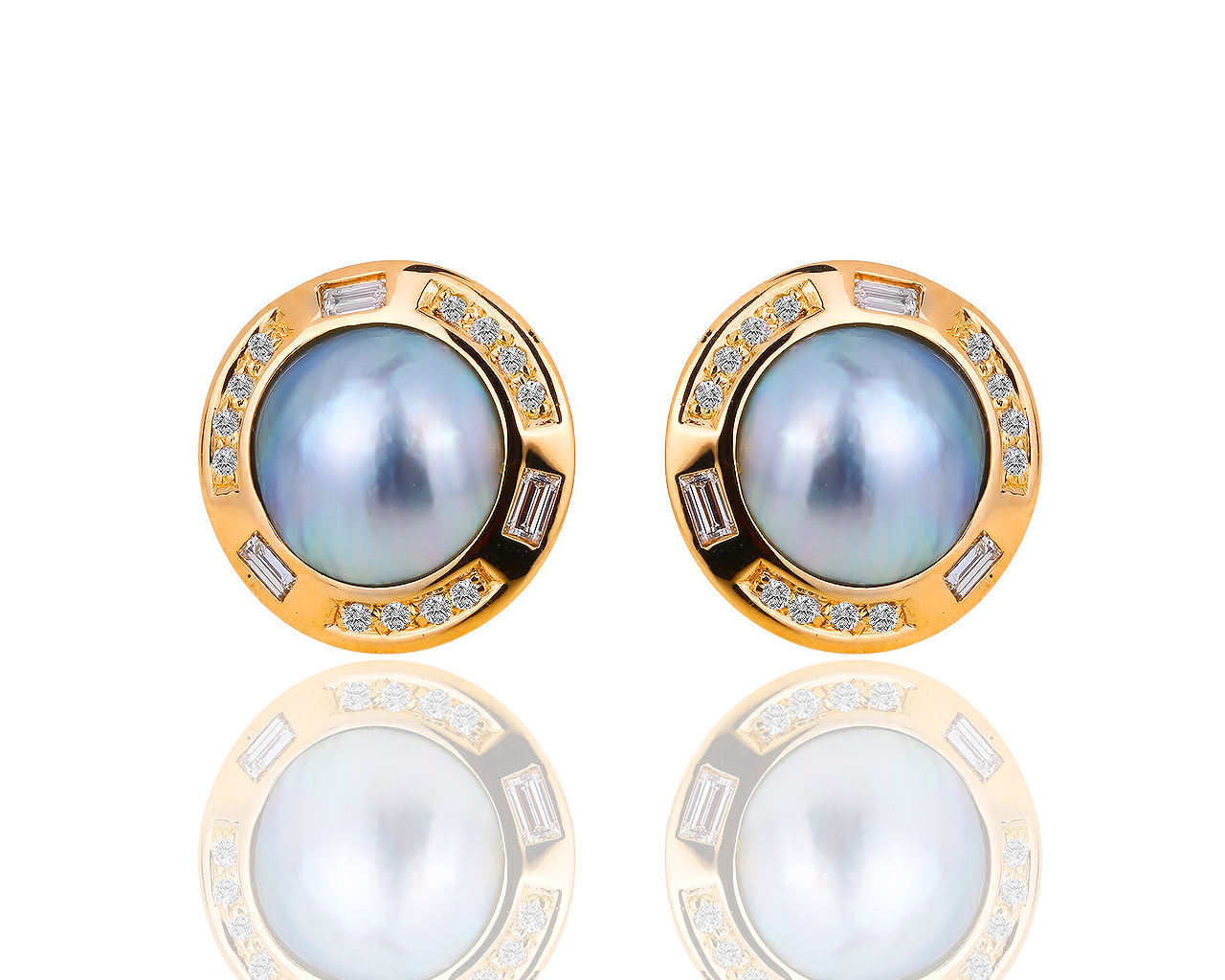 Золотые серьги с жемчугом и бриллиантами 0.55ct 141118/10
