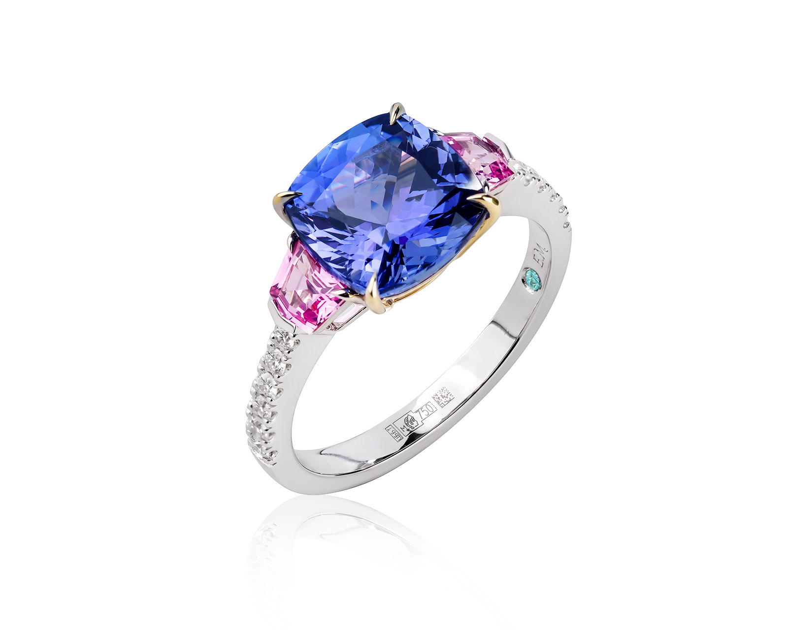 Золотое кольцо с танзанитом 3.57ct и розовыми сапфирами 0.60ct Evgeny Matveev 270726/Б337