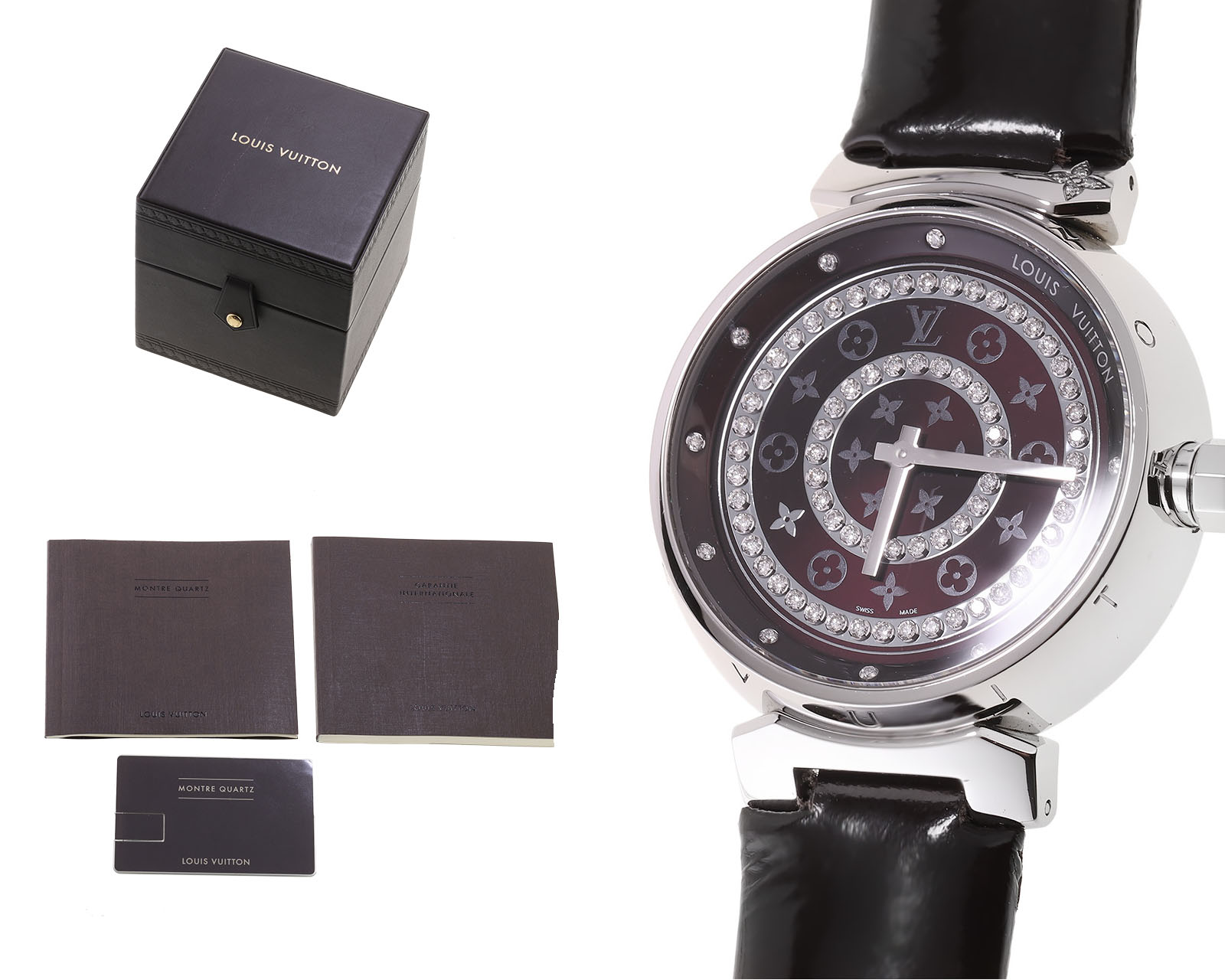 Оригинальные стальные часы Louis Vuitton Tambour Diamond