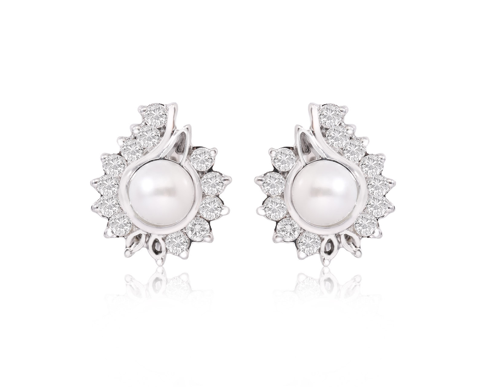 Золотые серьги с жемчугом 7.00 мм и бриллиантами 1.48ct 081025/10