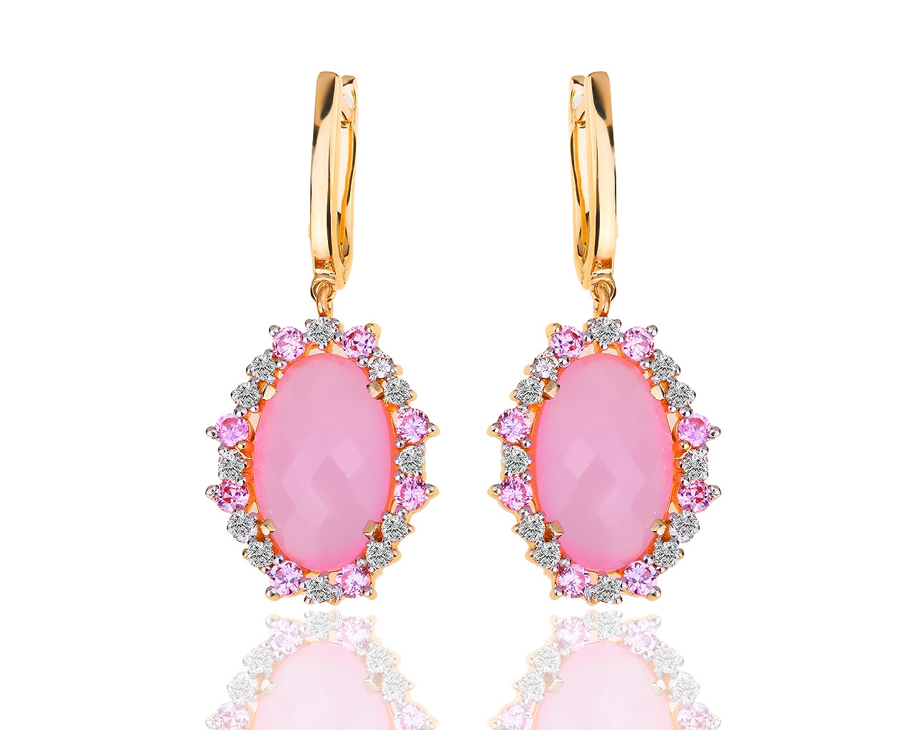 Золотые серьги с розовыми турмалинами и бриллиантами 0.60ct 121218/6