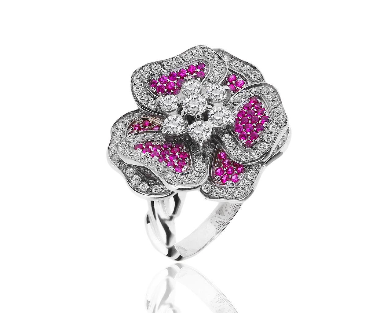 Золотое кольцо с розовыми сапфирами и бриллиантами 1.54ct 130319/1