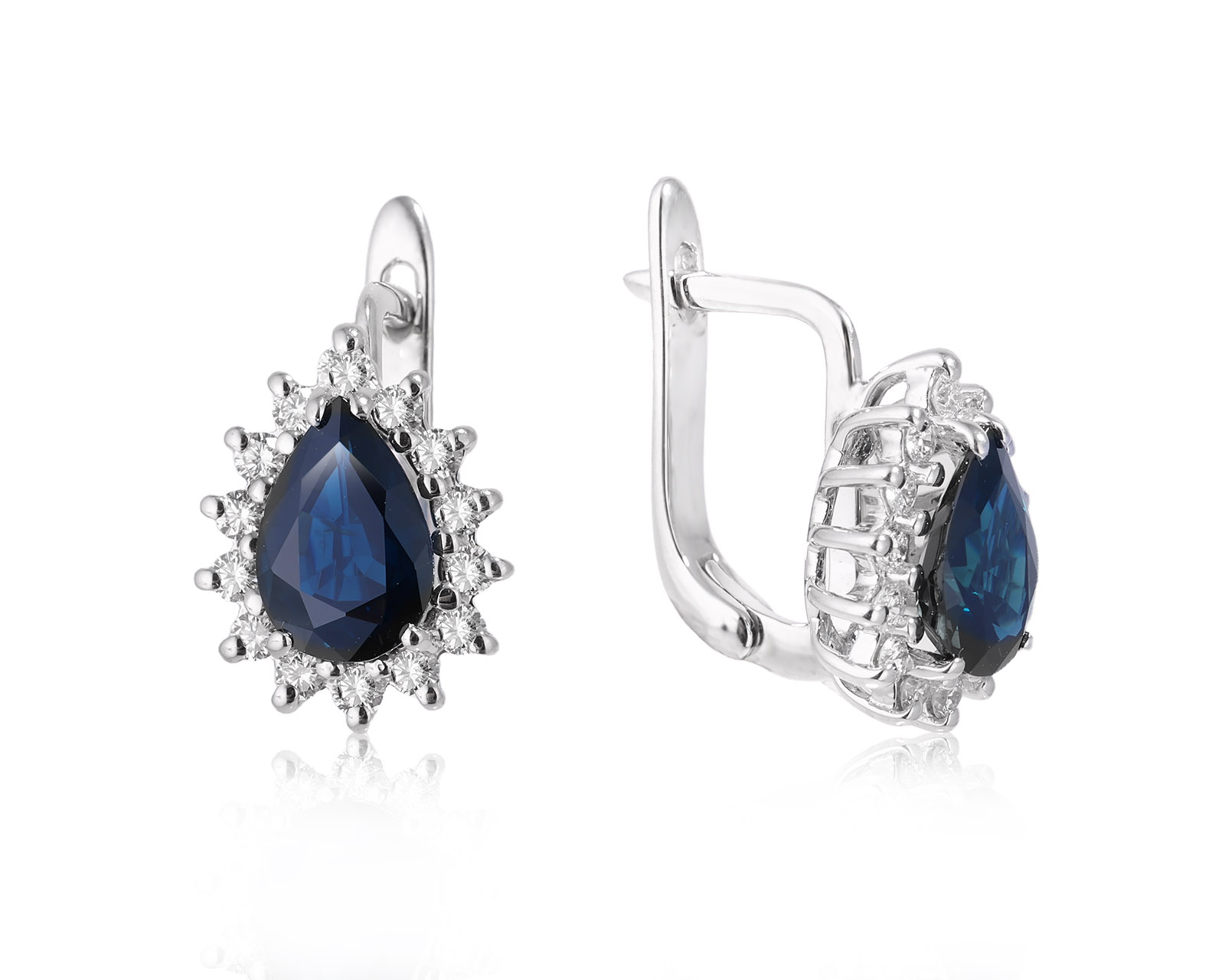Золотые серьги с сапфирами 2.67ct и бриллиантами 0.45ct