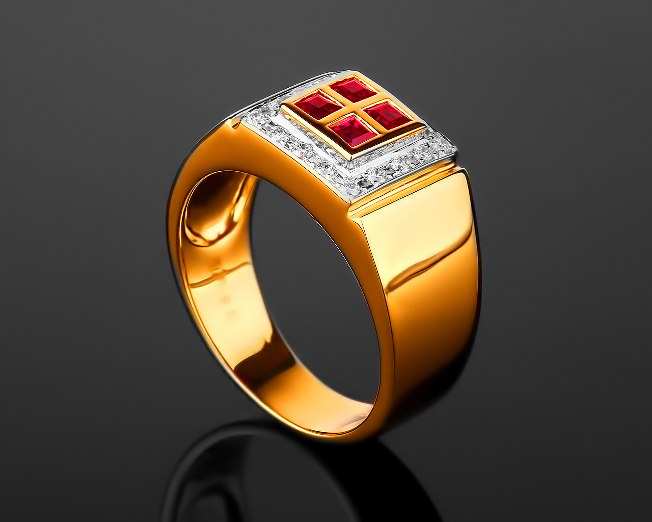 Золотое кольцо с бриллиантами и рубинами 150617/6