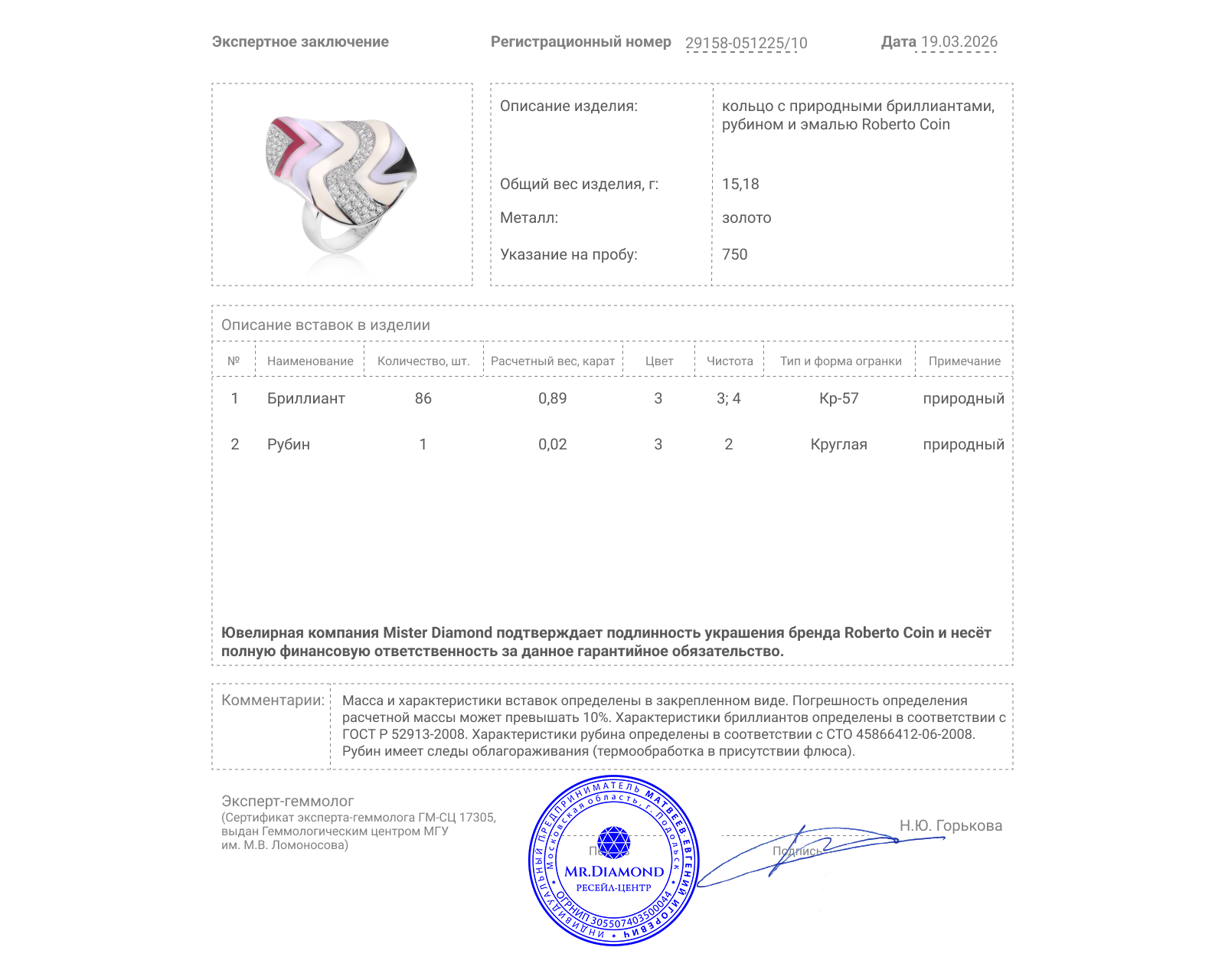 Оригинальное золотое кольцо с бриллиантами 0.89ct Roberto Coin Vintage