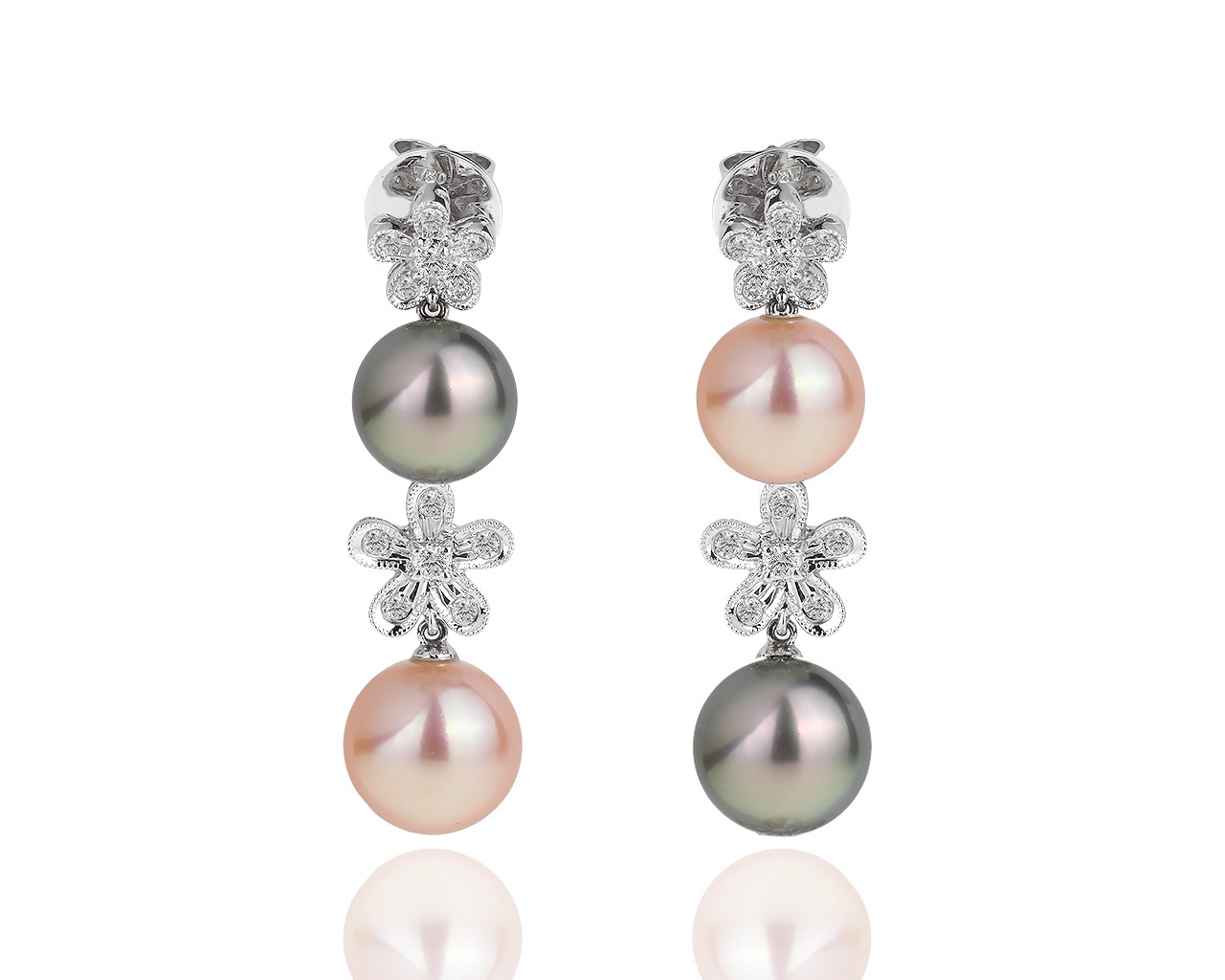 Оригинальные золотые серьги с жемчугом и бриллиантами 0.35ct Schoeffel 260319/21