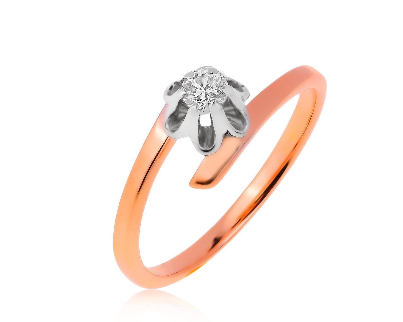 Эстетичное золотое кольцо с бриллиантом 0.13ct