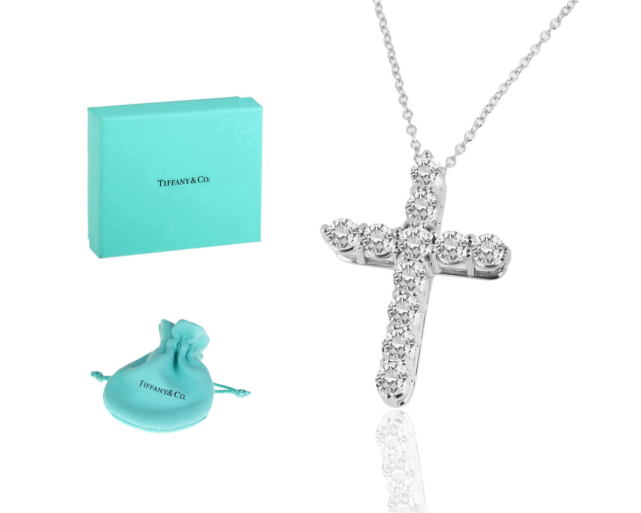 Платиновый крестик с бриллиантами 1.32ct Tiffany&Co – купить по цене 324 500 ₽ в интернет-магазине Mister Diamond с доставкой