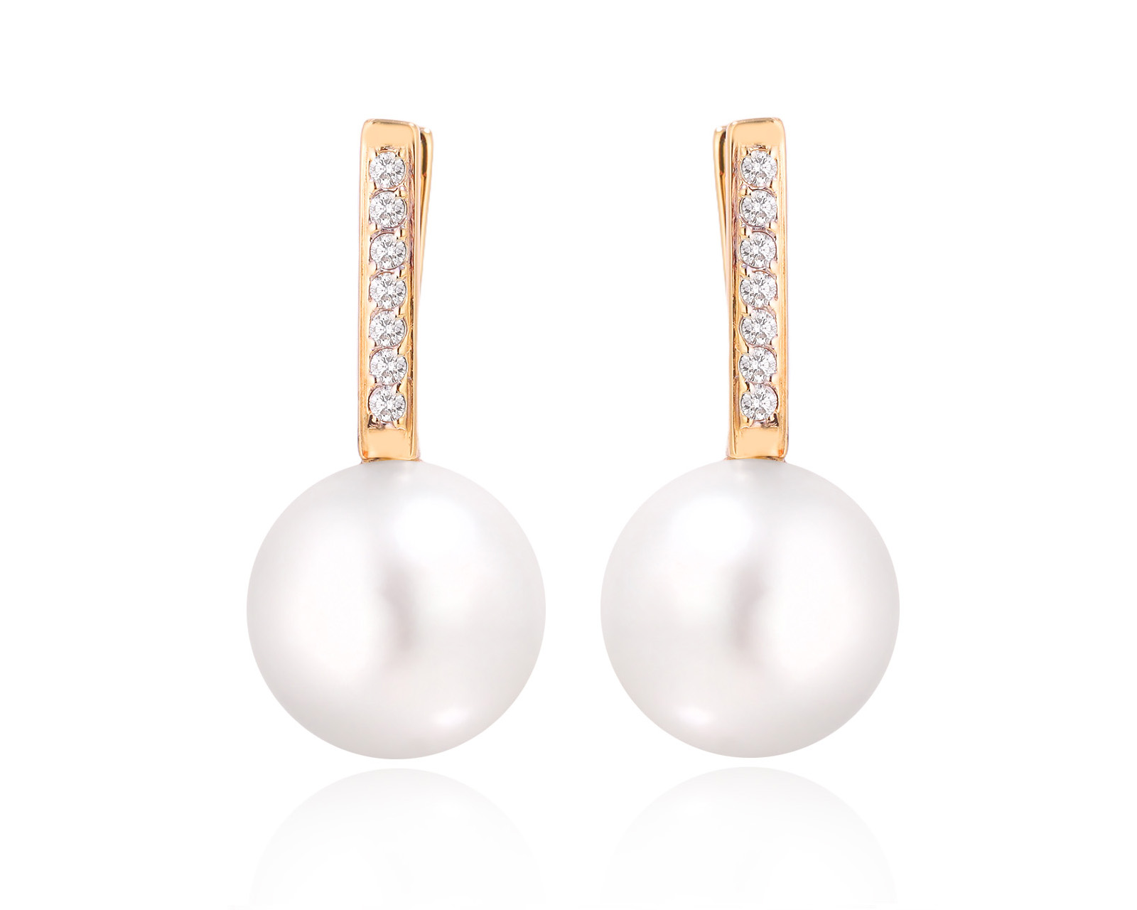 Золотые серьги с жемчугом 14.40 мм и бриллиантами 0.28ct 091225/3