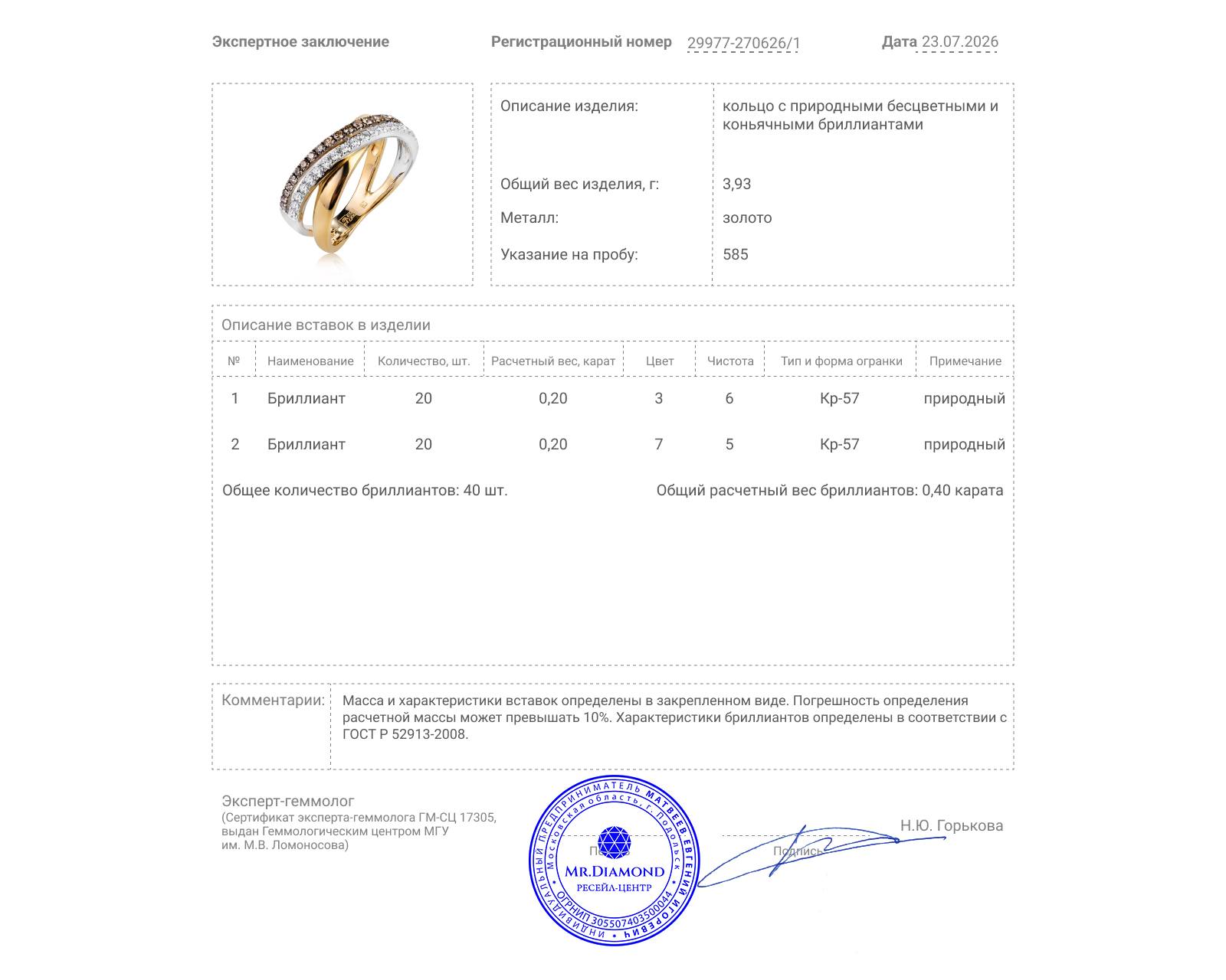 Золотое кольцо с бриллиантами 0.40ct